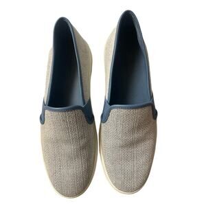 VINCE Preston Felted‎ Skate White Woven Slip-on Sneakers in Anchor Blue Size 7.5